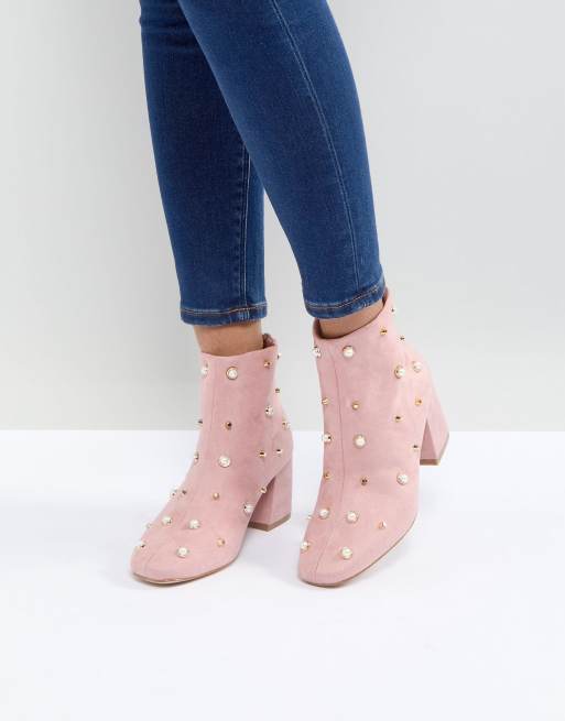 Pearl studded ankle store boots