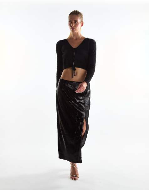 Glamorous Pencil skirt with split in black sequin
