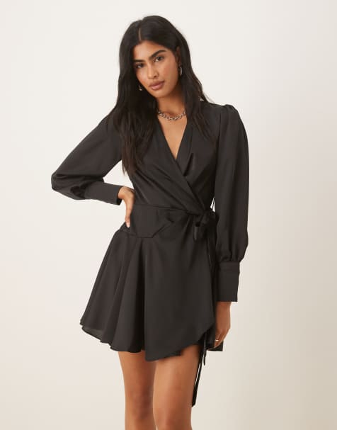 Glamorous Peplum hem mini wrap dress in black - view 1