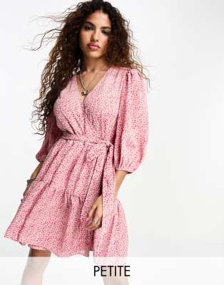 Glamorous Petite balloon sleeve wrap mini dress in pink vintage floral - ASOS Price Checker