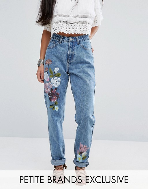 Glamorous Petite Boyfriend Jean With Painted Floral