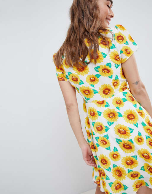 Glamorous Petite Button Down Tea Dress In Sunflower Print ASOS