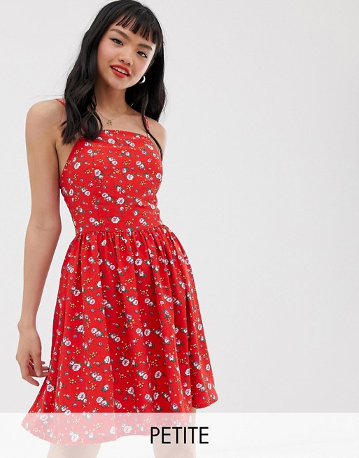 Glamorous Petite cami dress with tie back in ditsy floral