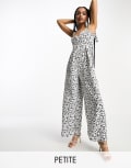 [Glamorous Petite] Glamorous Petite corset waist bunny tie jumpsuit in black white ditsy 6 BLACK WHITE DITSY