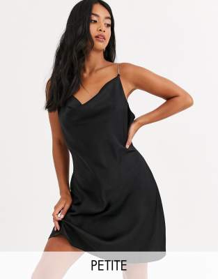 black satin cowl neck mini dress