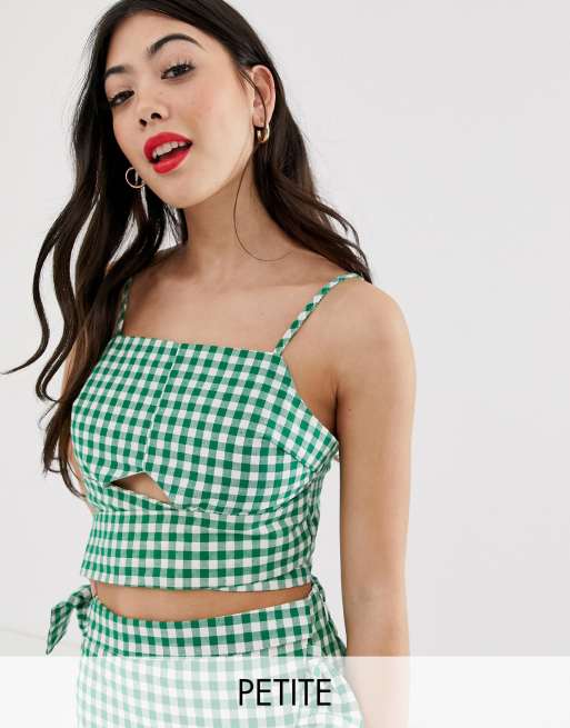 Glamorous Petite Crop top met overslag strik en gingham ruit ASOS