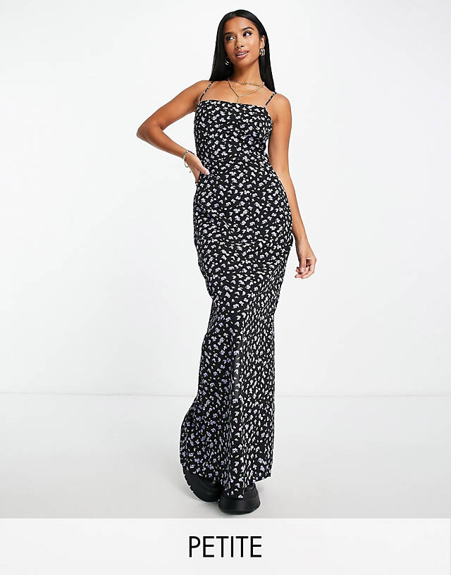 Glamorous Petite floral print cami maxi dress in black and purple