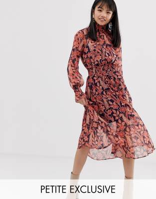 high neck floral midi dress