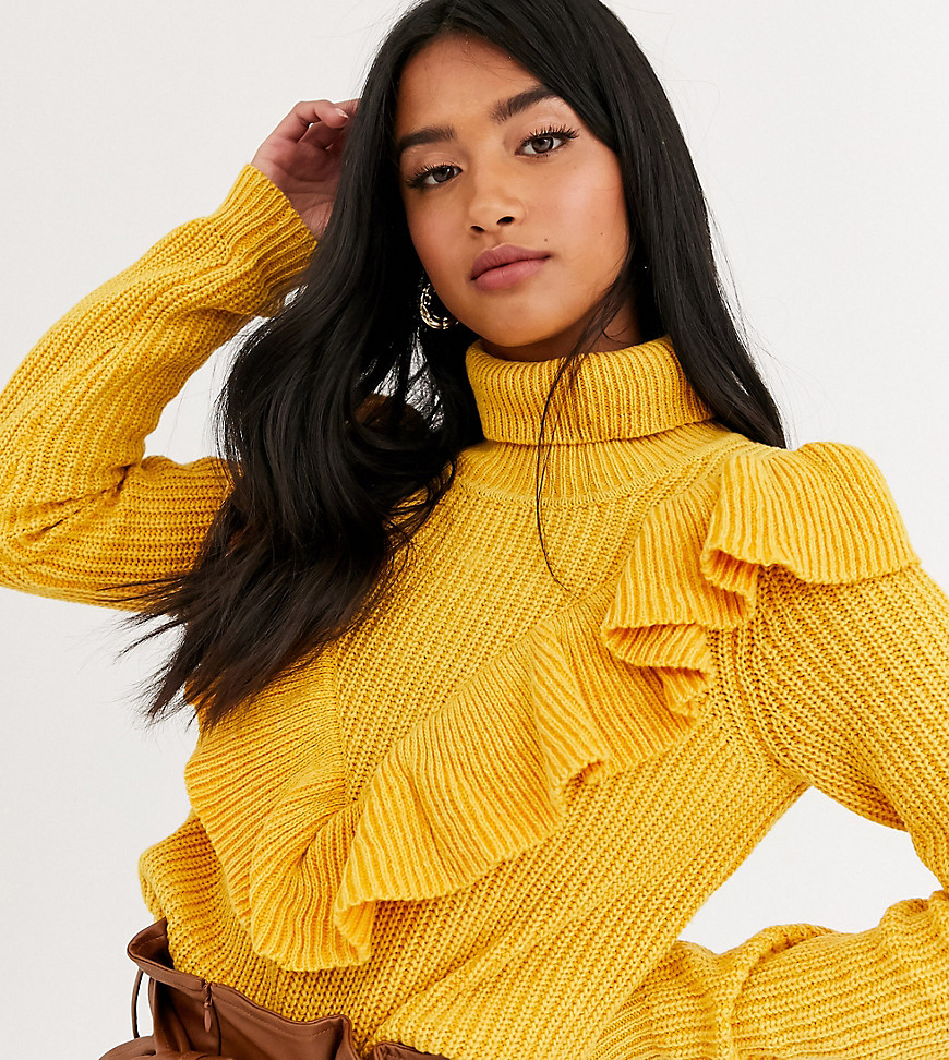 Glamorous Petite jumper with ruffle detail in chunky knit-Yellow