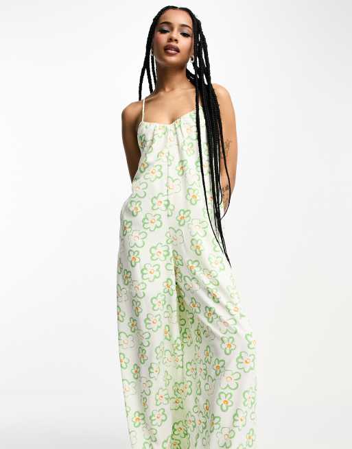 Zara green cheap floral jumpsuit