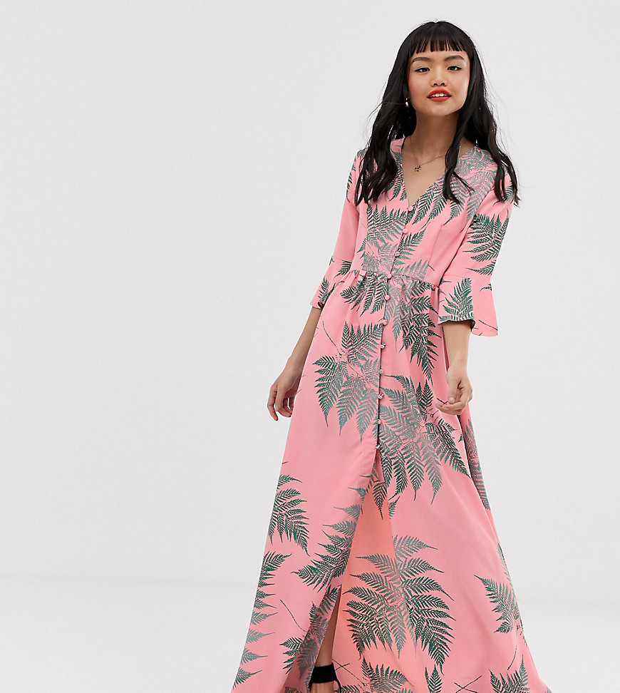 Glamorous Petite - Lange, aangerimpelde jurk met palmprint-Roze