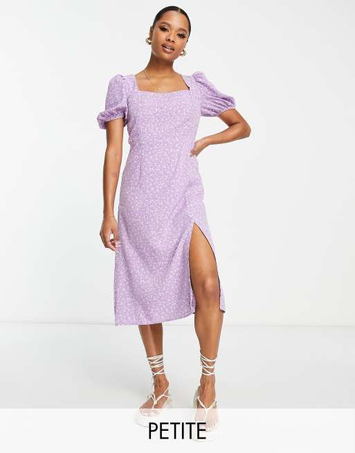 Glamorous Petite – Liliowa sukienka midi typu milkmaid w kwiatowy wzór z wiązaniem z tyłu