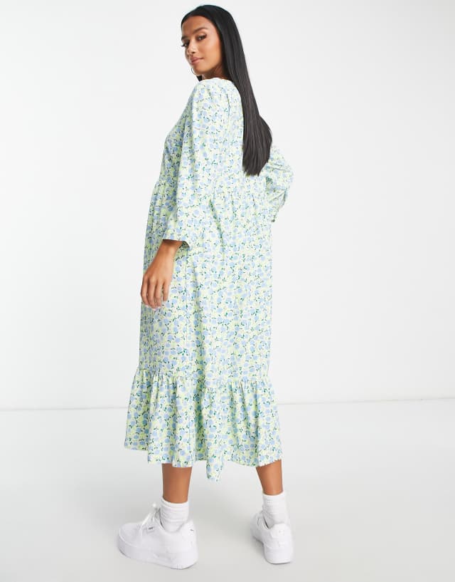 Glamorous Petite long sleeve midi smock dress in vintage ditsy floral 0