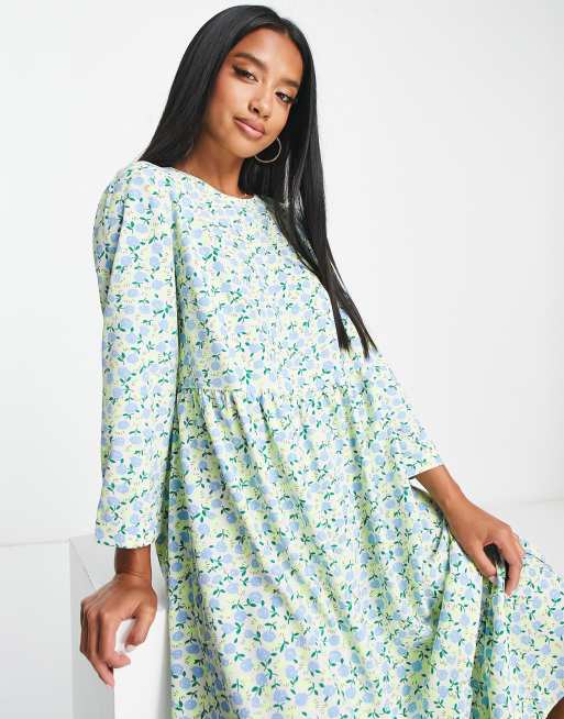 Glamorous Petite long sleeve midi smock dress in vintage ditsy floral