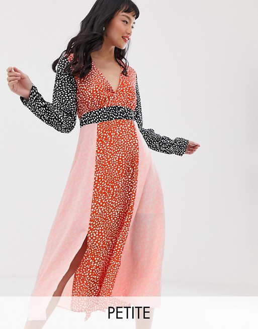 Glamorous Petite midaxi dress with front splits in mix and match print