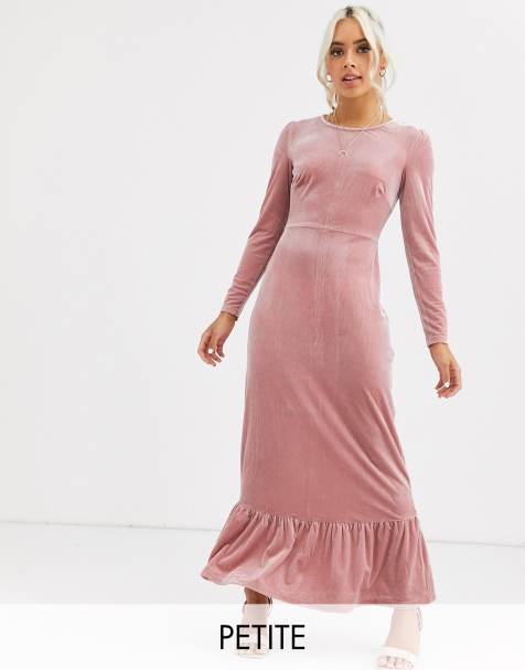Glamorous Petite – Midikleid aus Samt mit Schößchensaum