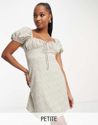 Glamorous Petite Milkmaid Mini Tea Dress In Cream Spring Floral-multi