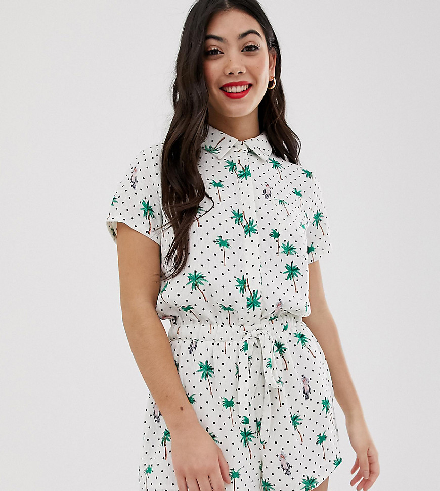 Glamorous Petite - Overhemdplaysuit met palmen- en stippenprint-Multi