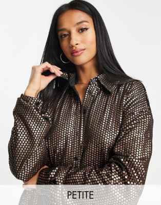 Glamorous Petite Oversized Shirt In Matte Brown Sequin - Part Of A Set-multi