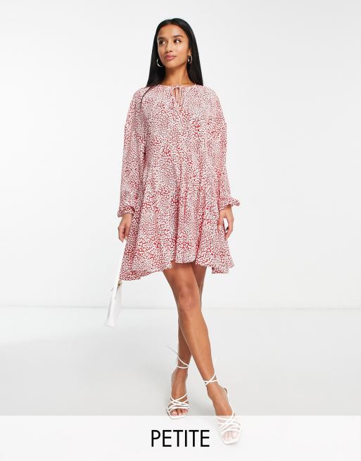 Glamorous Petite - Rød swing-minikjole i smock-stil med bindebånd i halsen og leopardprint