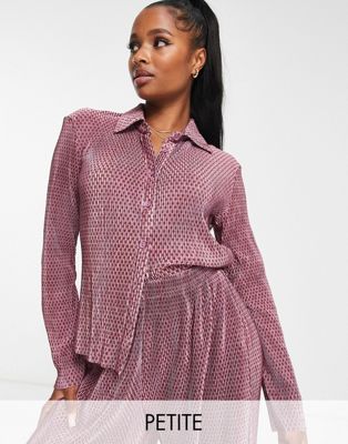 Glamorous Petite relaxed plisse shirt in purple spot co-ord