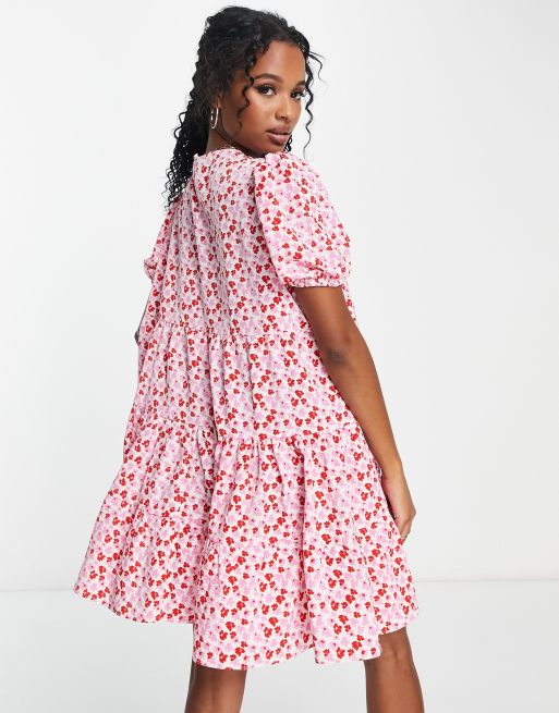 Glamorous Petite - Robe babydoll courte à volants étagés et petites fleurs - Rose, 2 de 4