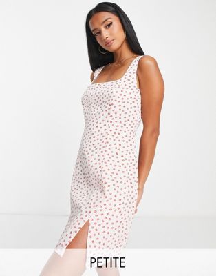 Glamorous Petite 90s fitted mini dress with thigh splits in red white ditsy - ASOS Price Checker
