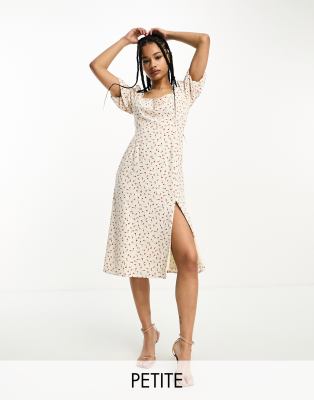 Glamorous Petite milkmaid midi tea dress with tie back in cream rose bud - ASOS Price Checker