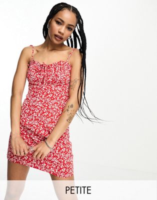 Glamorous Petite Ruched Bust Cami Mini Dress In Red Floral