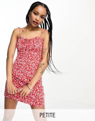 Glamorous Petite ruched bust cami mini dress in red floral