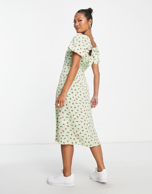 Glamorous Petite square neck midi dress in mint ditsy