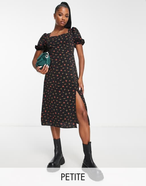 Glamorous Petite – Sukienka milkmaid midi z bufkami w drobny wzór z wisienkami