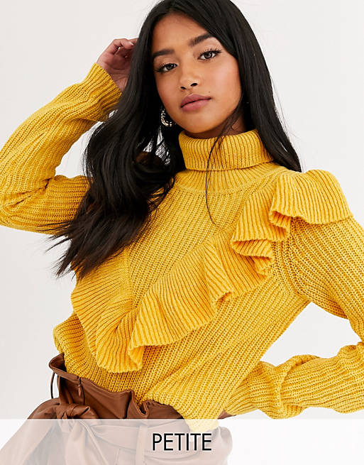 Glamorous Petite sweater with ruffle detail in chunky knit