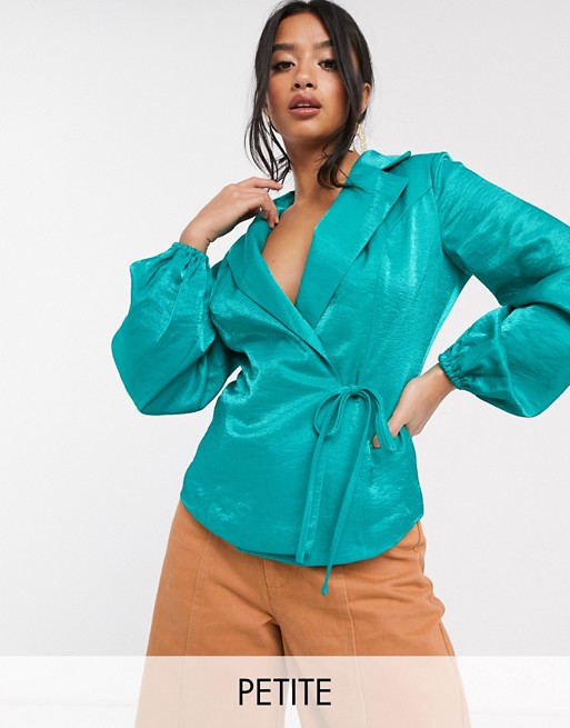 Glamorous Petite tailored blouse with tie front in luxe satin