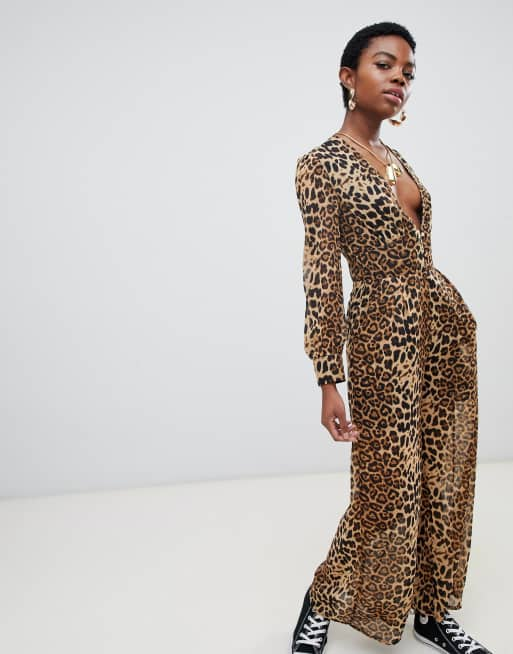 Petite leopard store print jumpsuit