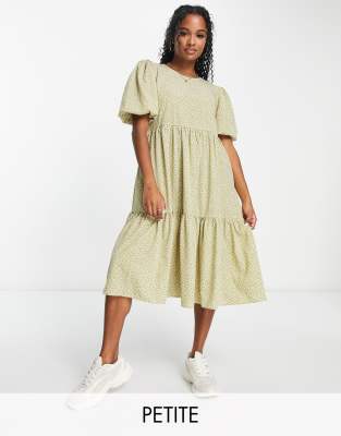 Glamorous Petite Glamorous Petite tie back tiered midi smock dress in green olive floral-Multi