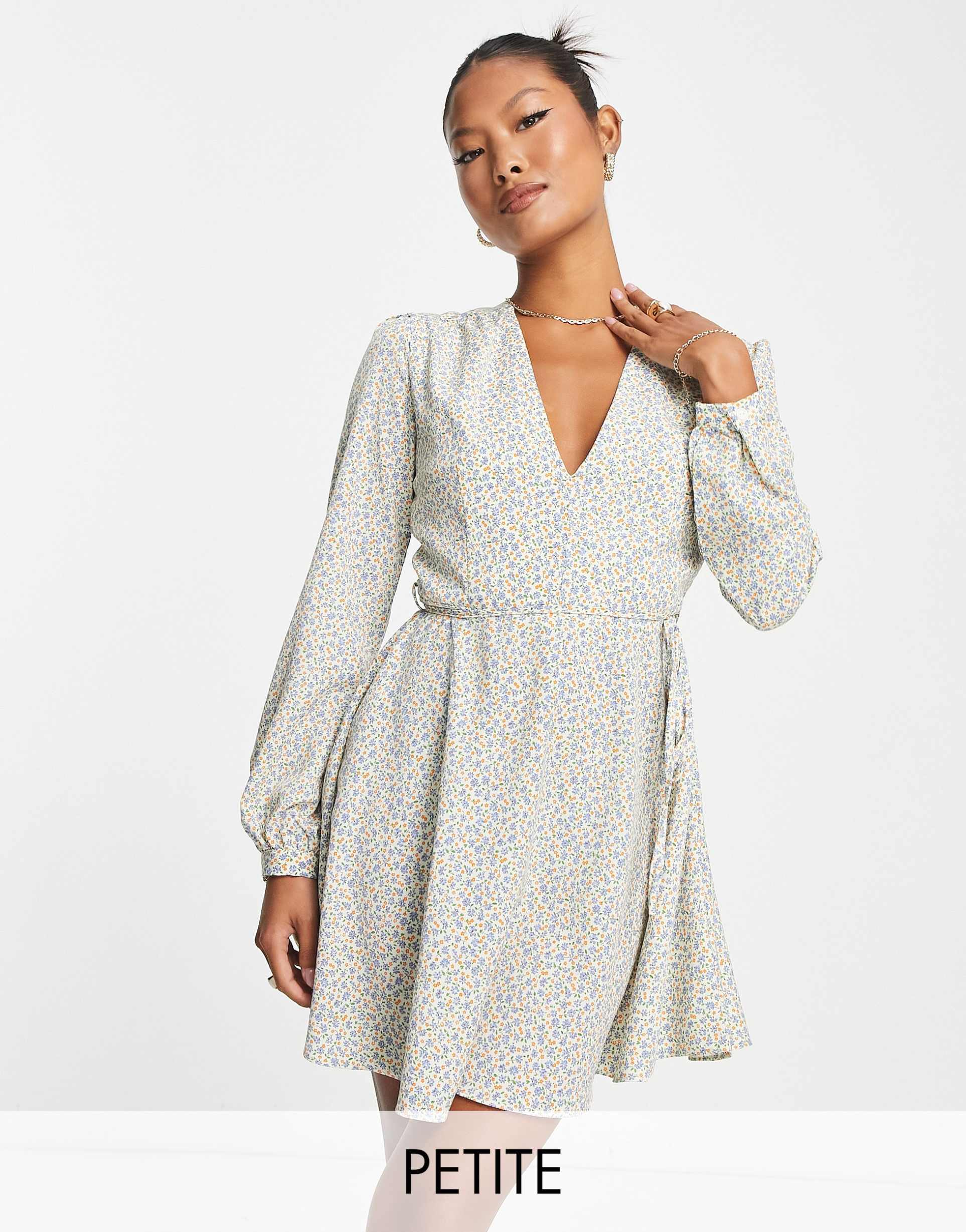 Glamorous Petite v-neck mini swing dress in vintage mini floral view 2