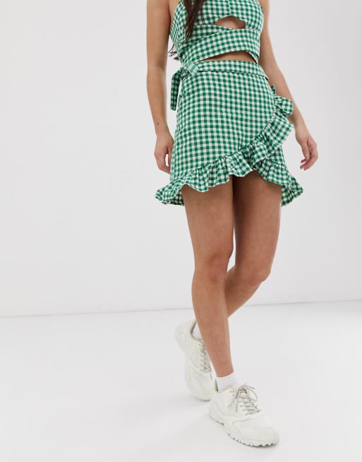 Gingham wrap mini on sale skirt