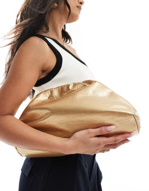 Glamorous pillow clutch bag in metallic gold - view 1