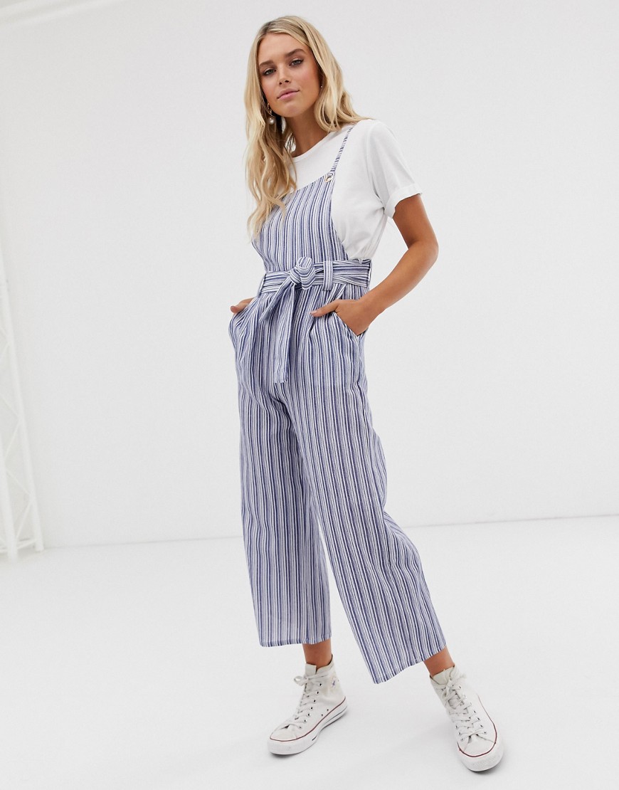 Glamorous Pinafore Jumpsuit In Textured Stripe-blue