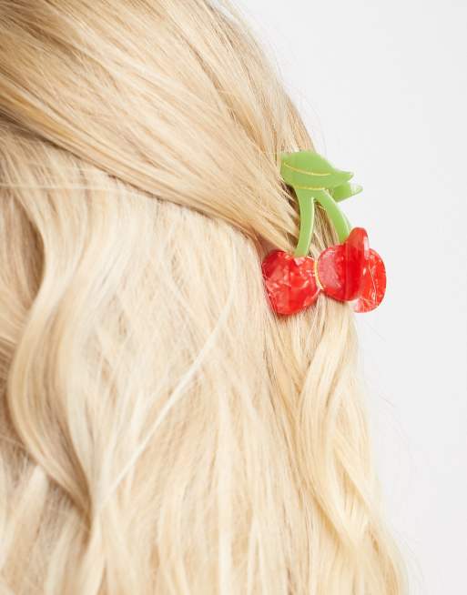 Glamorous - Pinza per capelli piccola in resina a forma di ciliegie