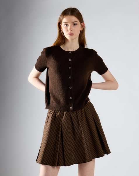 Glamorous Plaid pleated mini skirt in khaki brown check - view 1