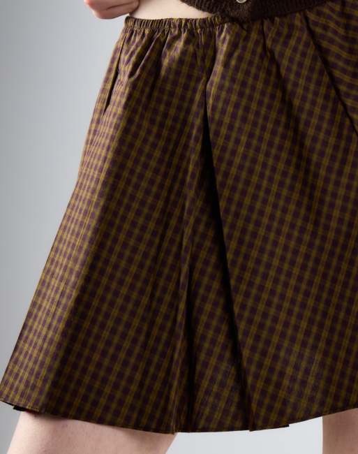 Glamorous Plaid pleated mini skirt in khaki brown check, 4 of 4