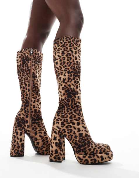 Glamorous - Plateau-knæstøvler med hæl og leopardprint - view 1