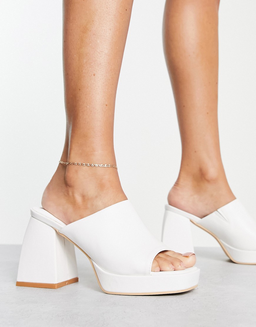 Glamorous platform heel mule sandals in white