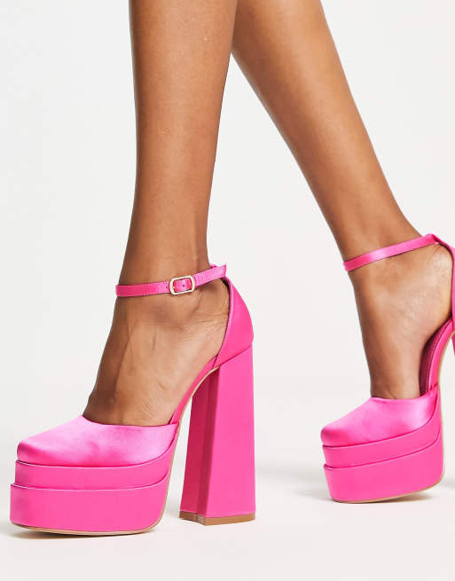 Glamorous platform heel sandals in pink satin, 2 of 4