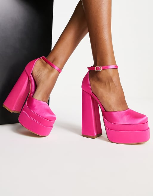 Glamorous platform heel sandals in pink satin, 3 of 4