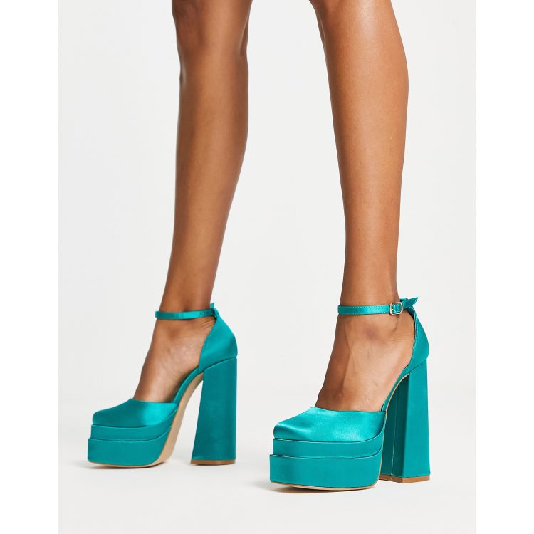 Glamorous platform heel sandals in teal satin | ASOS