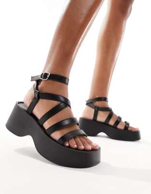 Glamorous Platform Strappy Sandals In Black