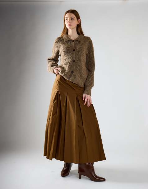 Glamorous Pleated maxi skirt in deep olive - view 1